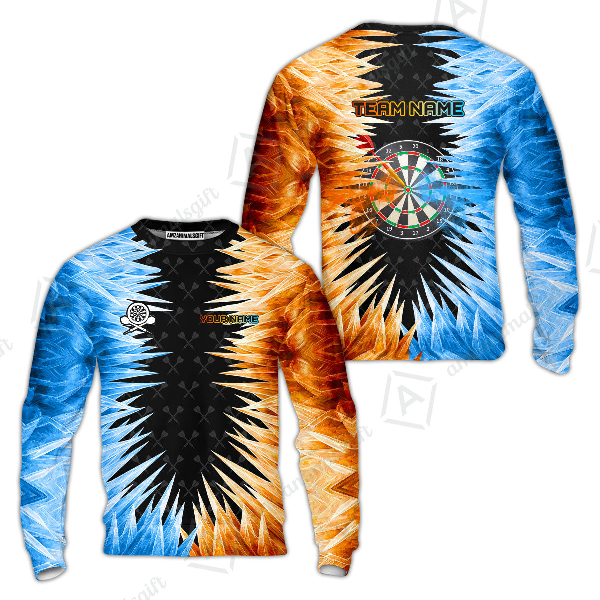 Customized Darts Sweatshirt, Darts Dartboard Ice And Fire Multicolor Sweatshirt Jersey For Darts Players
