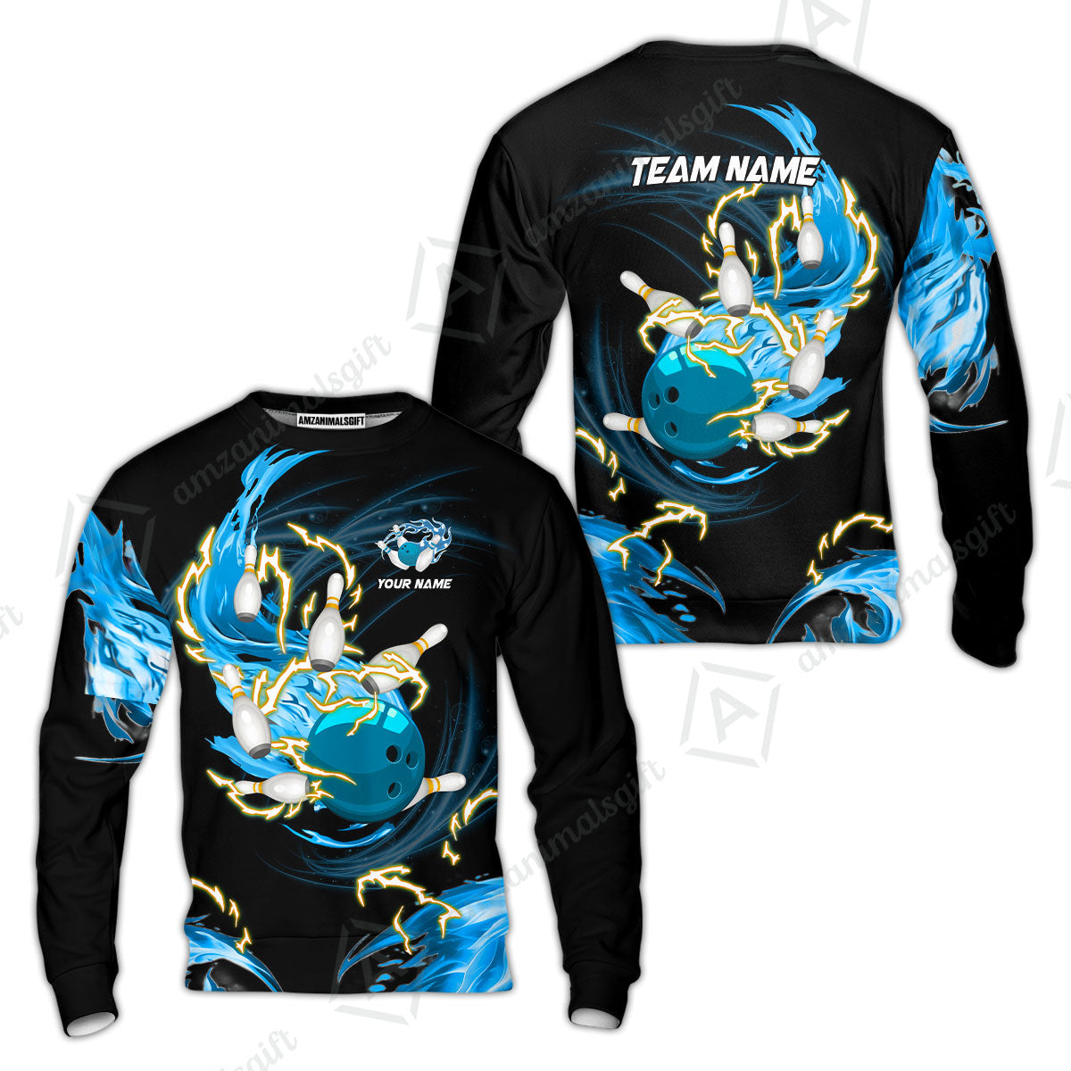 Customized Bowling Sweatshirt, Bowling Ball & Pins Breath Of Thunder Flame Multicolor Option, Perfect Outfit For Bowlers