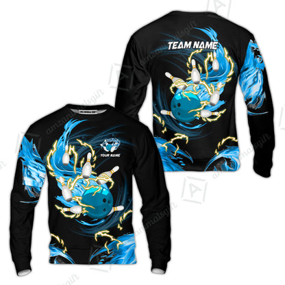 Customized Bowling Sweatshirt, Bowling Ball & Pins Breath Of Thunder Flame Multicolor Option, Perfect Outfit For Bowlers