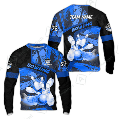 Custom Bowling Team Quater-Zip Polo Shirts, Bowling Uniforms Jerseys Brush Patterns, Multi Colors Personalized Name And Team Name