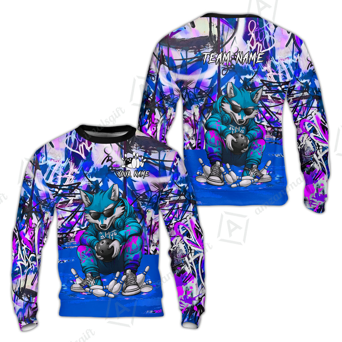 Custom Streetwear Wolf Bowling Jersey Polo Shirt, Custom Streetwear Wolf Bowling Jersey Team Shirt For Players With Name & Team Name