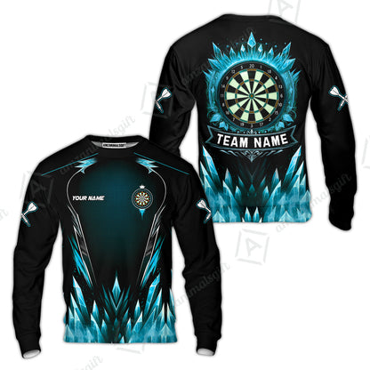 Custom Blue Ice Dartboard Jersey Polo Quarter-Zip Team Shirts, Customized Name Team Name Darts Team Jerseys Uniform