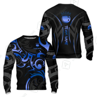 Customized Bowling Team Sweatshirt, Bowling Swirling Fire Flames Gold And Black Style Polo Shirt For Bowlers