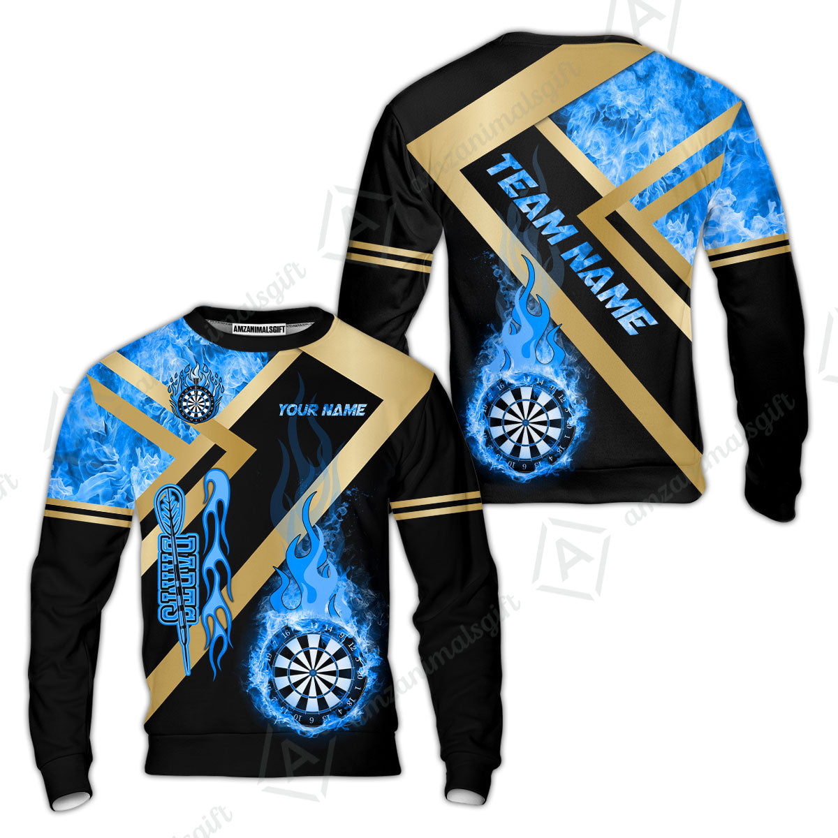 Customized Darts Sweatshirt, Darts Dartboard Fire Flame Multicolor Team Sweatshirt For Darts Players