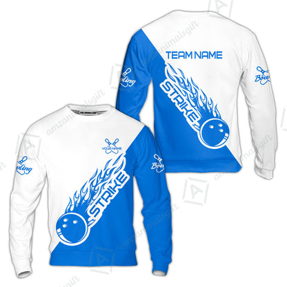 Bowling Customized Jersey White Blue Shirt Strike Ball Bowling Tenpin Quarter Zip Shirt For Bowlers, Bowling Team