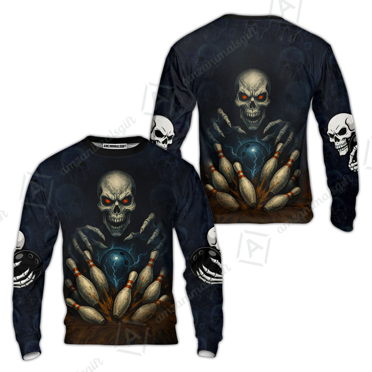 Custom Colorful Skull Bowling Team Jerseys Polo Shirts, Bowling uniforms, Multicolor Skull Bowling Personalized Name And Team Name