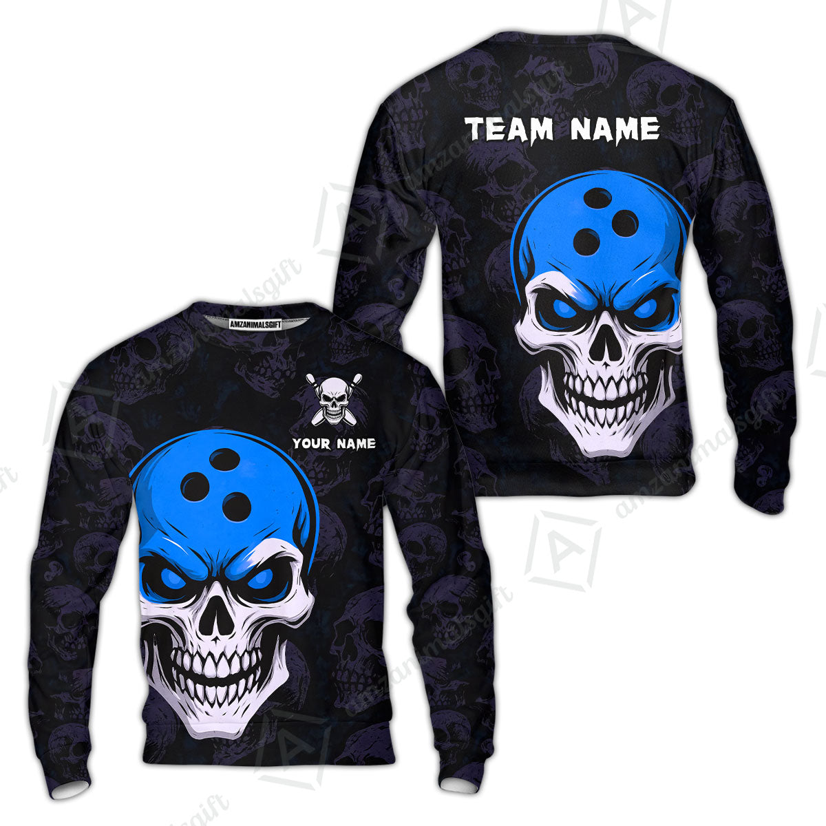 Custom Bowling Team Uniform Jersey Skull Bowling Shirt with Gothic Style, Bowling uniforms, Personalized Name And Team Name
