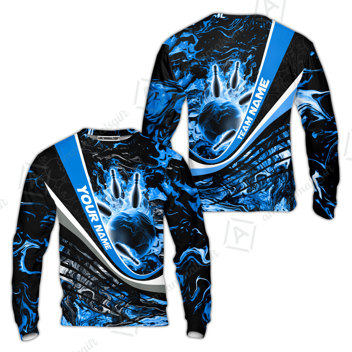 Customized Bowling Polo, Flaming Magma Bowling And Pins Multicolor Option Customized Name Team Name For Bowling Team Shirts