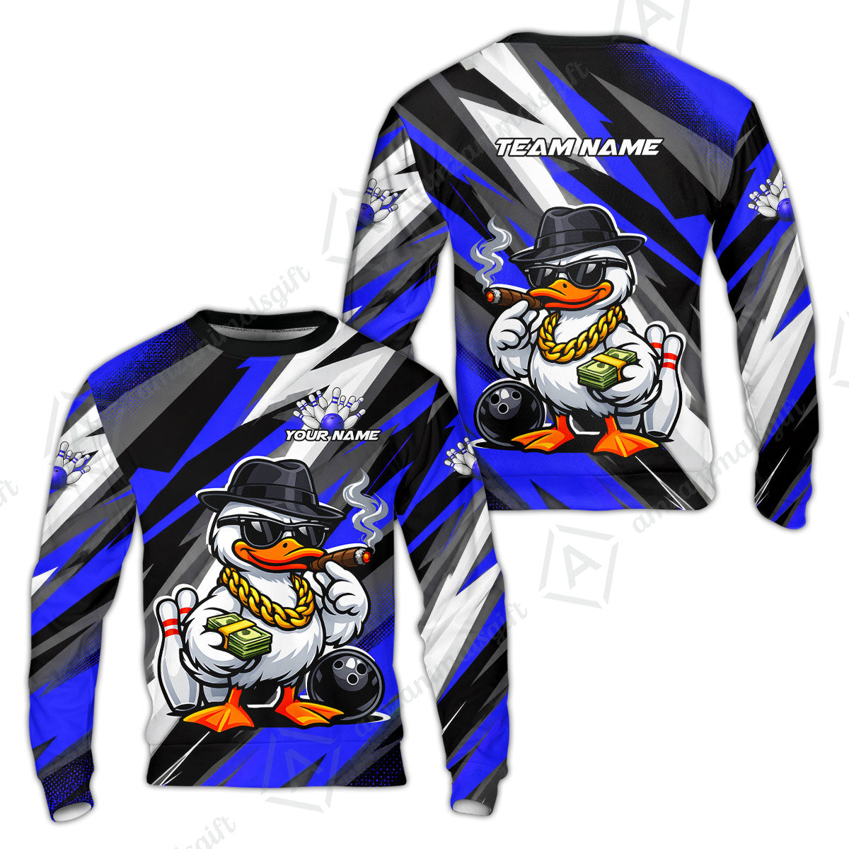 Custom Bowling Jersey Polo Shirt, Boss Hustle Duck Gangster Style, Custom Bowling Jersey Team Shirt For Players With Name and Team Name