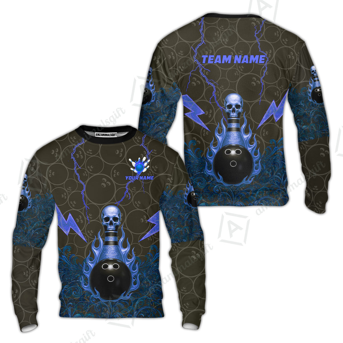 Custom Bowling Team Unisex Polo Shirt, Thunder Skull Strike Personalized Team Shirt, Custom Name and Team Name for Bowlers