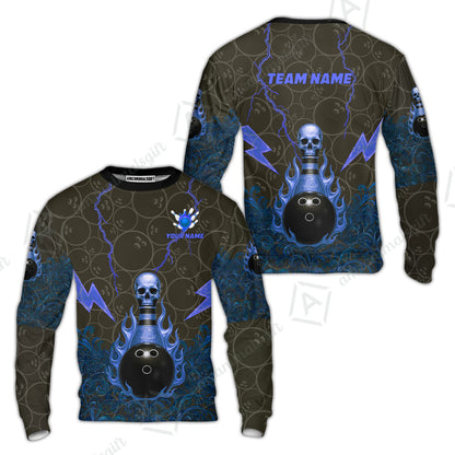 Custom Bowling Team Unisex Polo Shirt, Thunder Skull Strike Personalized Team Shirt, Custom Name and Team Name for Bowlers