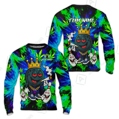 Custom Bowling Team Flat Neck Zip Jersey Shirt, King Smoke Tie-Dye Personalized Team Shirt, Custom Name and Team Name for Bowlers
