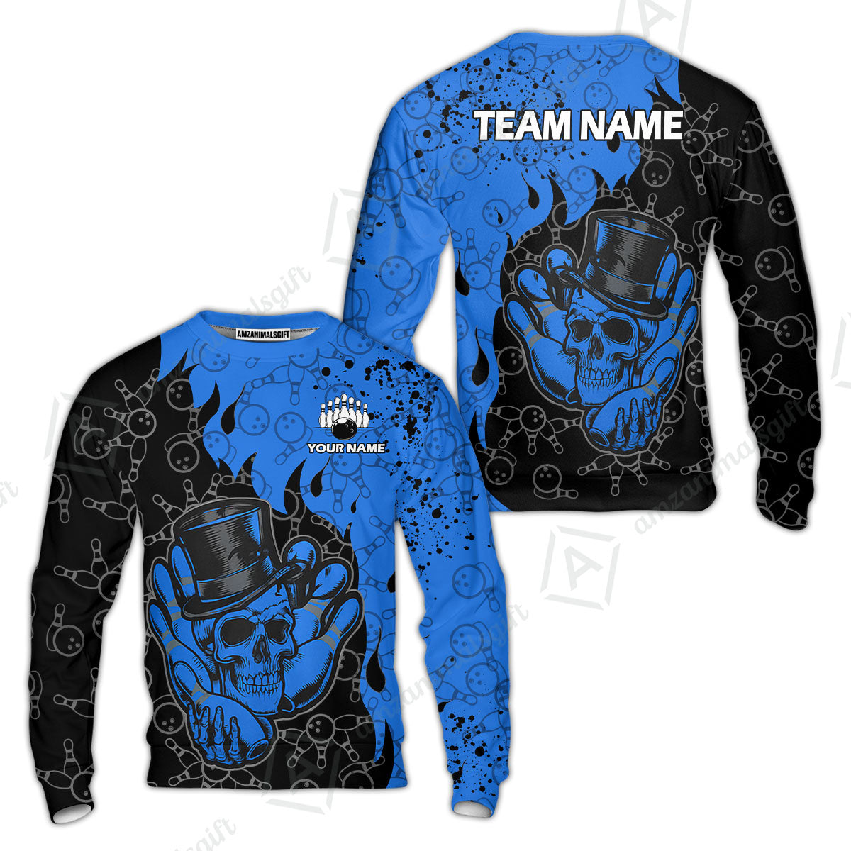 Custom Bowling Team Shirt – Skull Bowling Pattern Multicolor Personalized Jersey Bowling Uniform For League Players