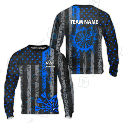 Customized Darts Sweatshirt, Turquoise Grunge US Flag Patriotic Darts Sweatshirt Jersey for Darts Players