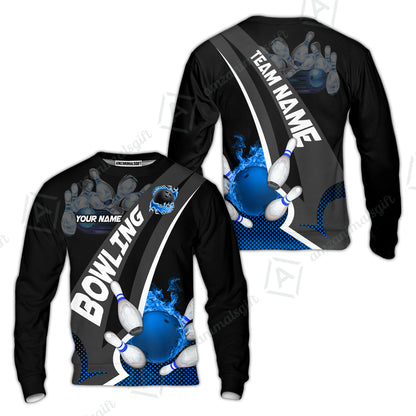 Customized Bowling Polo, Bowling And Pins Plame Premium Multicolor Option Personalized Name And Team Zipper Polo Jerseys Shirts