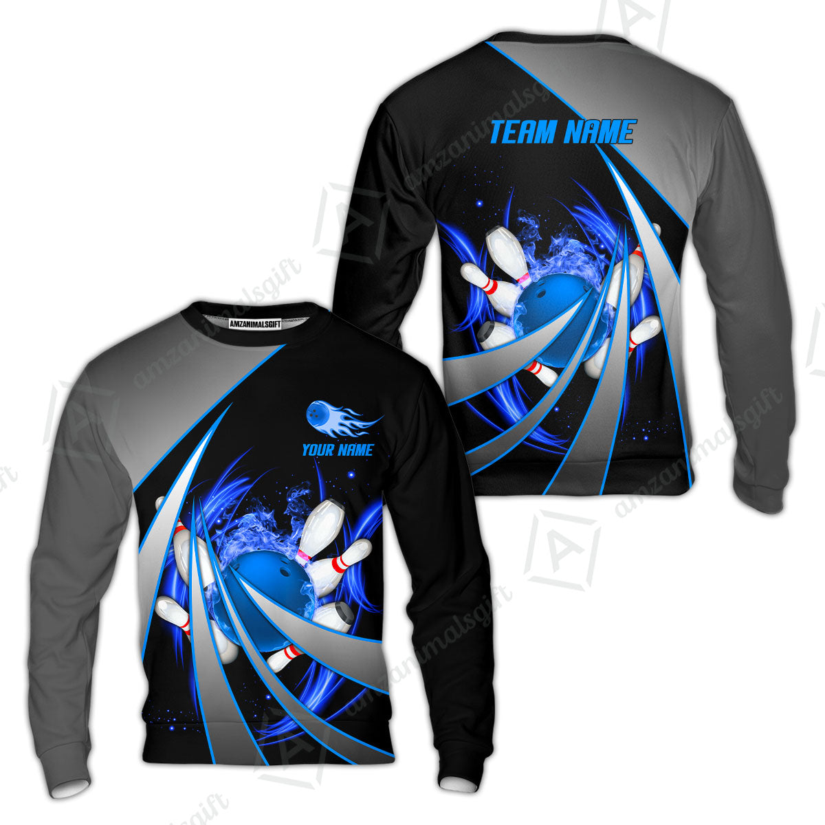 Customized Bowling Unisex Polo, Flame Bowling And Pins Tornado Pattern Multicolor Option Customized Name Zipper Polo Jerseys Shirts
