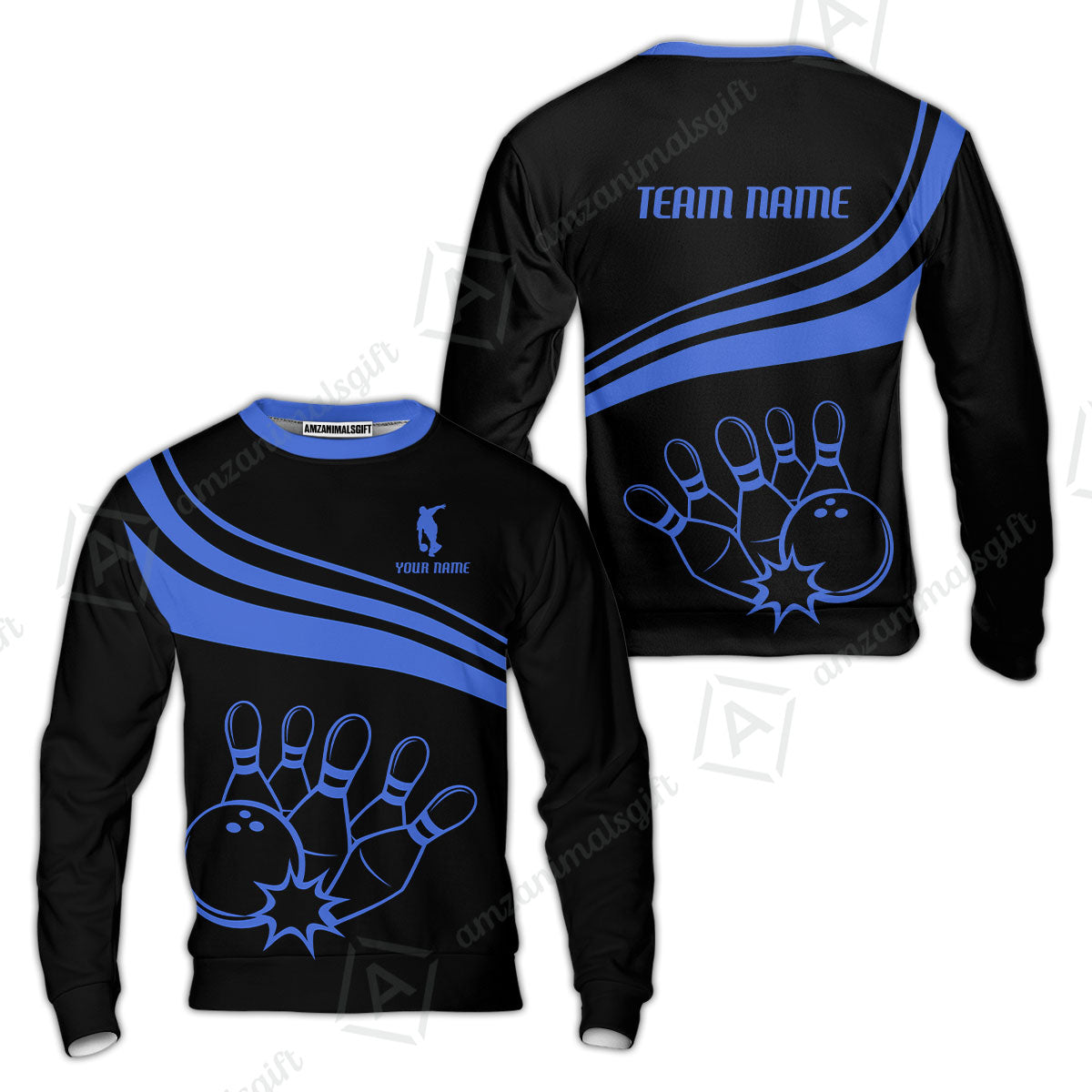 Bowling Customized Jersey Black Shirt Blue Curve Bowling Tenpin Quarter Zip Shirt, Outfit For Bowlers, Bowling Team