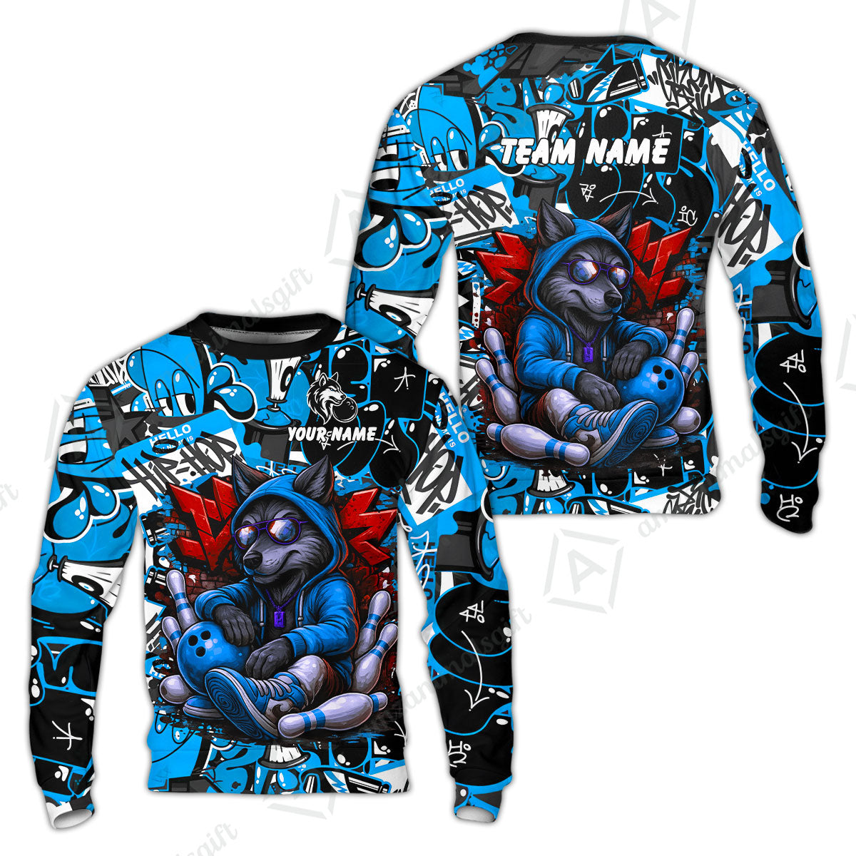 Custom Bowling Jersey Polo Shirt, Badass Wolf Mascot Bowling, Custom Bowling Jersey Team Shirt For Players With Name & Team Name