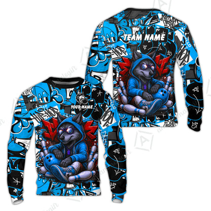 Custom Bowling Jersey Polo Shirt, Badass Wolf Mascot Bowling, Custom Bowling Jersey Team Shirt For Players With Name & Team Name