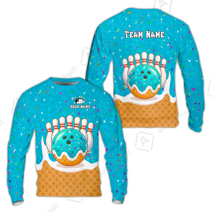Custom Bowling Jersey Polo Shirt, Bowling Sprinkles Ice Cream Cone, Personalized Name & Team Name