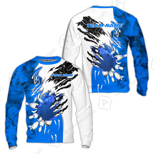 Customized Bowling Sweatshirt, Bowling And Pins Plame Monster Hand Premium Multicolor Option Personalized Name And Team Zipper Polo Jerseys Shirts