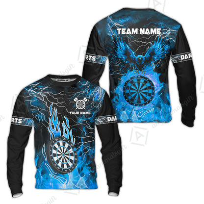 Custom Darts Team Jersey, Dartboard Fire Flame Custom Eagle Darts Jersey Polo Quarter-Zip Shirts, Custom Name And Team Name Darts Uniforms Jersey