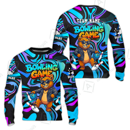 Custom Bowling Jersey Polo Shirt, Trippy Swirl Rocker Bear Graffiti Style, Custom Bowling Jersey Team Shirt For Players With Name & Team Name