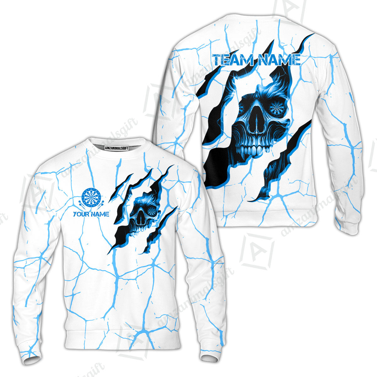 Customized Darts Sweatshirt, Torn-Up Skull Dartboard Eyes Darts Sweatshirt Team Style Jersey for Darts Players