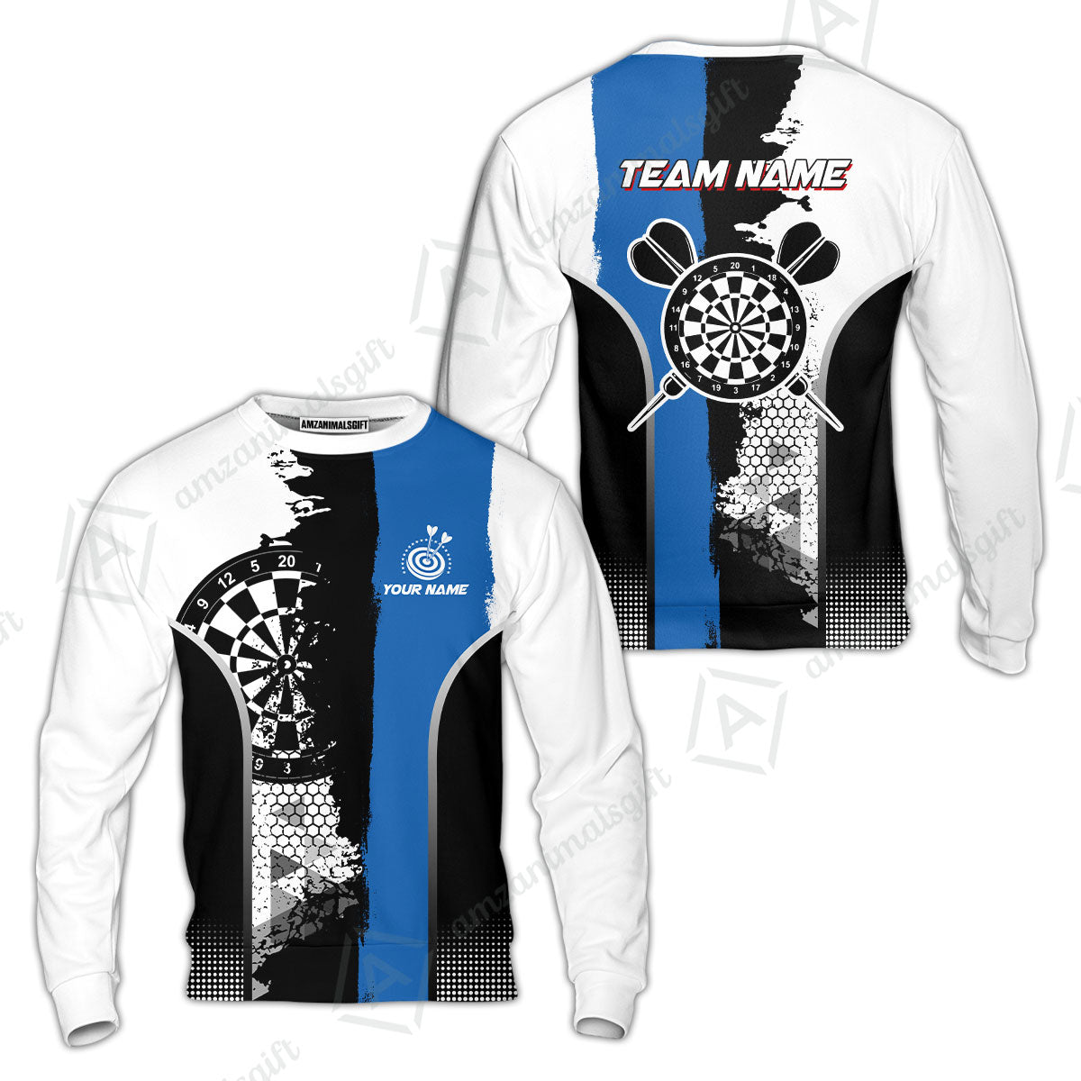 Custom Grunge Style Darts Team Jersey Polo Quarter-Zip Shirts, Custom Darts Team Jerseys Uniform, Personalized Name And Team Name
