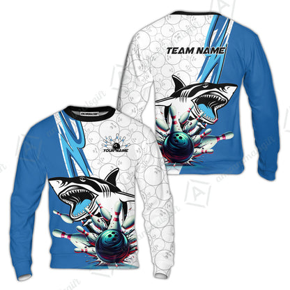 Custom Shark Bowling Team Jersey,  Shark Bowling Jersey Multicolor Polo Quarter-Zip Shirts, Bowling Uniforms Jerseys, Custom Name And Team Name