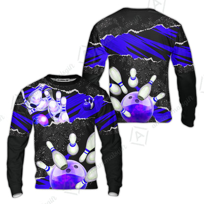 Personalized Bowling Button Up Shirt, Bowling Sweatshirt Ball & Pins Sport Pattern Custom Name And Team Name For Bowler
