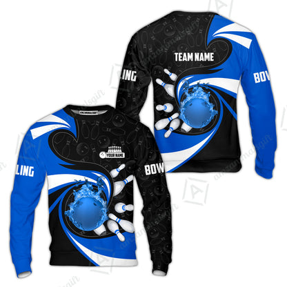 Customized Bowling Jersey Shirt, Bowling Ball And Pins Vortex Pattern Multicolor Customized Name And Team Name For Bowling Team