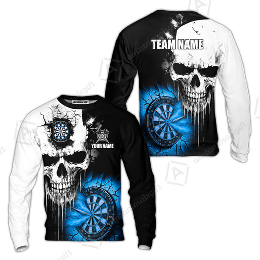 Custom Grunge Skull Crack Wall Darts Team Sweatshirt, Customized Name Team Name Darts Polo Team Jerseys Uniform