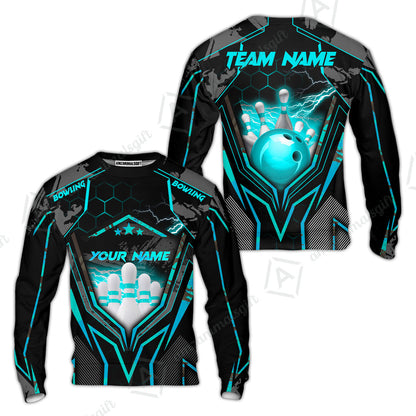 Customized Bowling Jersey, Bowling And Pins Abstract Grunge Texture X Multicolor Option Customized Name And Team Name Zipper Polo Jerseys Shirts