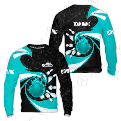 Customized Bowling Jersey Shirt, Bowling Ball And Pins Vortex Pattern Multicolor Customized Name And Team Name For Bowling Team
