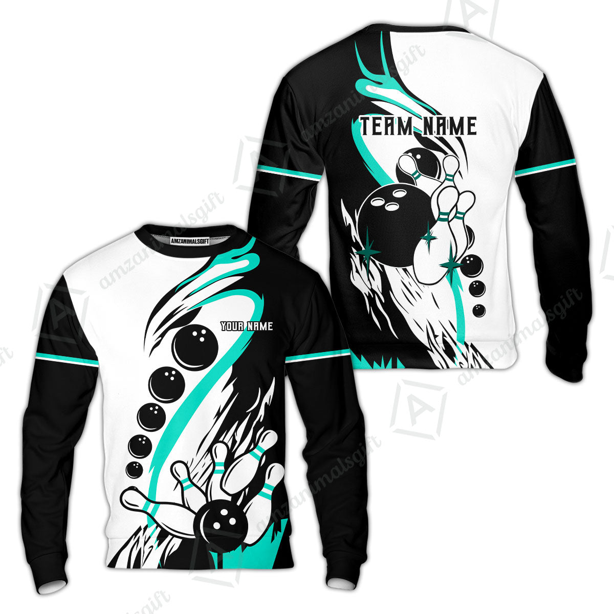 Custom Purple Turquoise Retro Bowling League Jersey, Custom Bowling Team Jerseys Polo Shirts, Custom Bowling Uniforms Jerseys