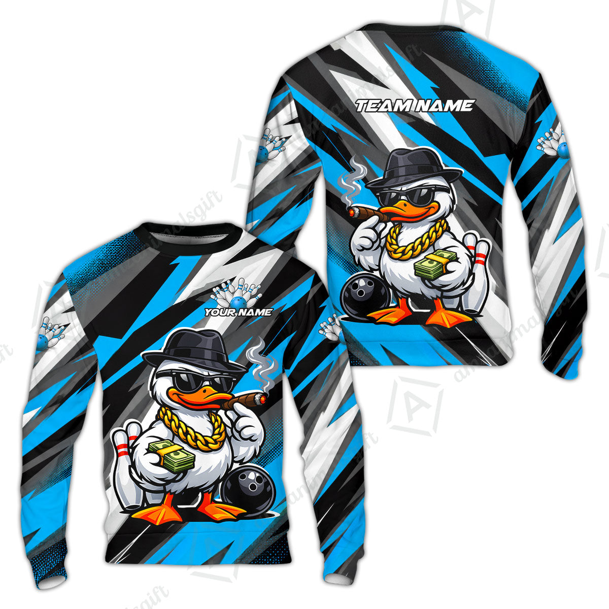 Custom Bowling Jersey Polo Shirt, Boss Hustle Duck Gangster Style, Custom Bowling Jersey Team Shirt For Players With Name and Team Name