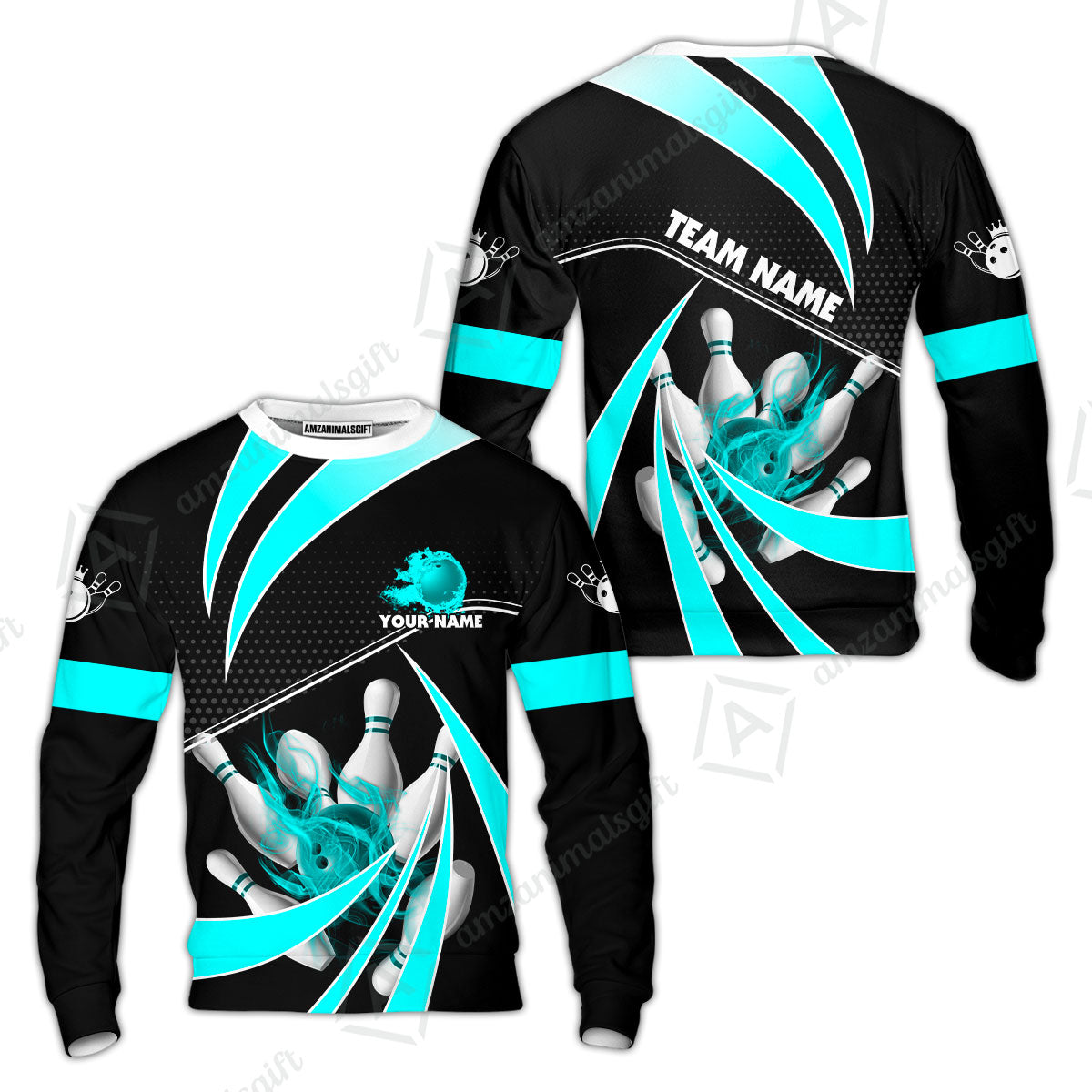 Customized Bowling Sweatshirt, Bowling Ball & Pins Fire Light Sport Sweatshirt Multicolor Option For Bowlers