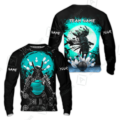 Custom Bowling Team Jerseys Polo Shirts, Bowling uniforms Ball And Pins Samurai Multicolor Options Personalized Name And Team Name