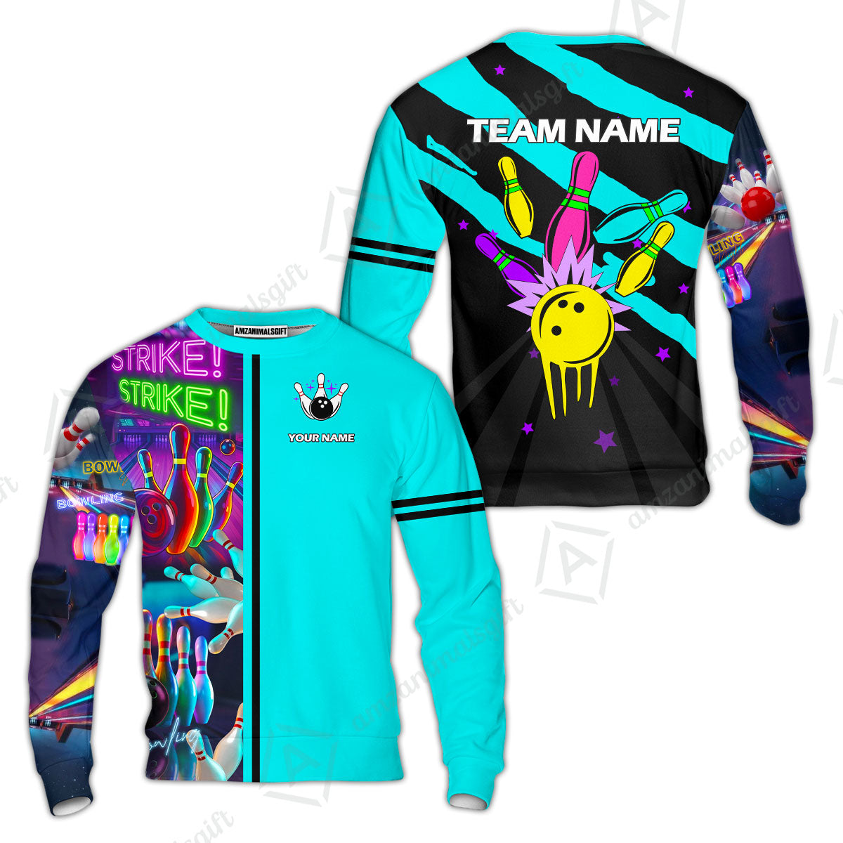 Custom Bowling Team Jersey Neon Bowling Strike Polo Shirts, Bowling Team Uniforms, Personalized Name And Team Name