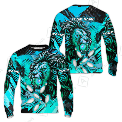 Custom Bowling Team Jerseys Shirts, Bowling uniforms Ball & Pins Lion Pattern Personalized Name And Team Name