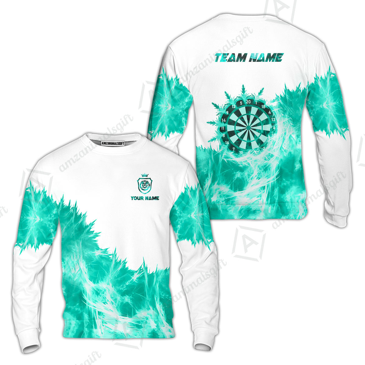 Customized Darts Sweatshirt, Darts Icy Light White And Multi Color Team  Sweatshirt Jersey For Darts Player