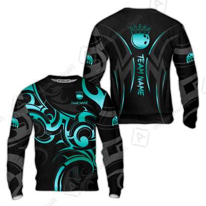 Customized Bowling Team Sweatshirt, Bowling Swirling Fire Flames Gold And Black Style Polo Shirt For Bowlers