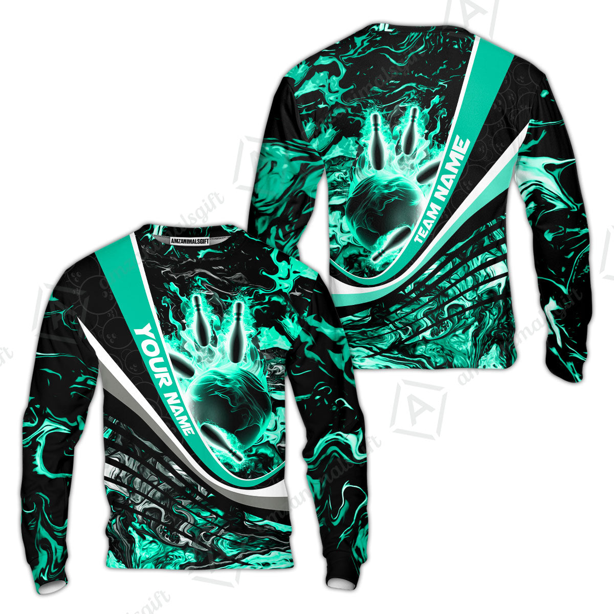 Customized Bowling Polo, Flaming Magma Bowling And Pins Multicolor Option Customized Name Team Name For Bowling Team Shirts