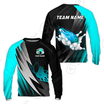 Customized Bowling Sweatshirt, Bowling Ball And Pins Thunder Polka Dot Motifs Multicolor Option Customized Name And Team Polo Shirts