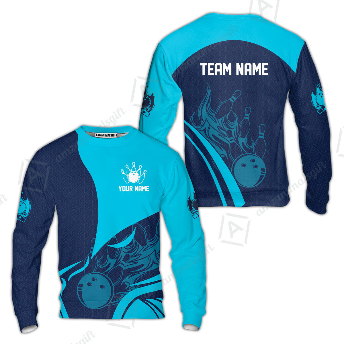 Customized Bowling Sweatshirt, Flame Bowling Multicolor Custom Team Uniform Sweatshirt, Jersey for Bowlers