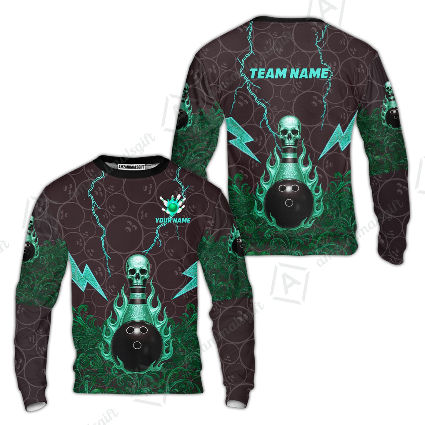 Custom Bowling Team Unisex Polo Shirt, Thunder Skull Strike Personalized Team Shirt, Custom Name and Team Name for Bowlers