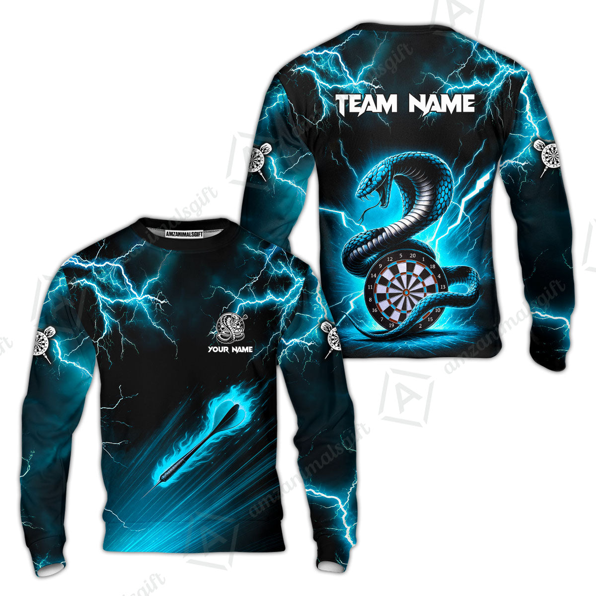 Customized Darts Sweatshirt, Darts Thunder Lightning Cobra Snake Multicolor Sweatshirt For Darts Player