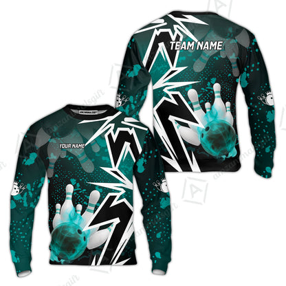 Customized Bowling Polo, Bowling And Pins Smoke Multicolor Option Customized Name And Team Zipper Polo Jerseys Shirts