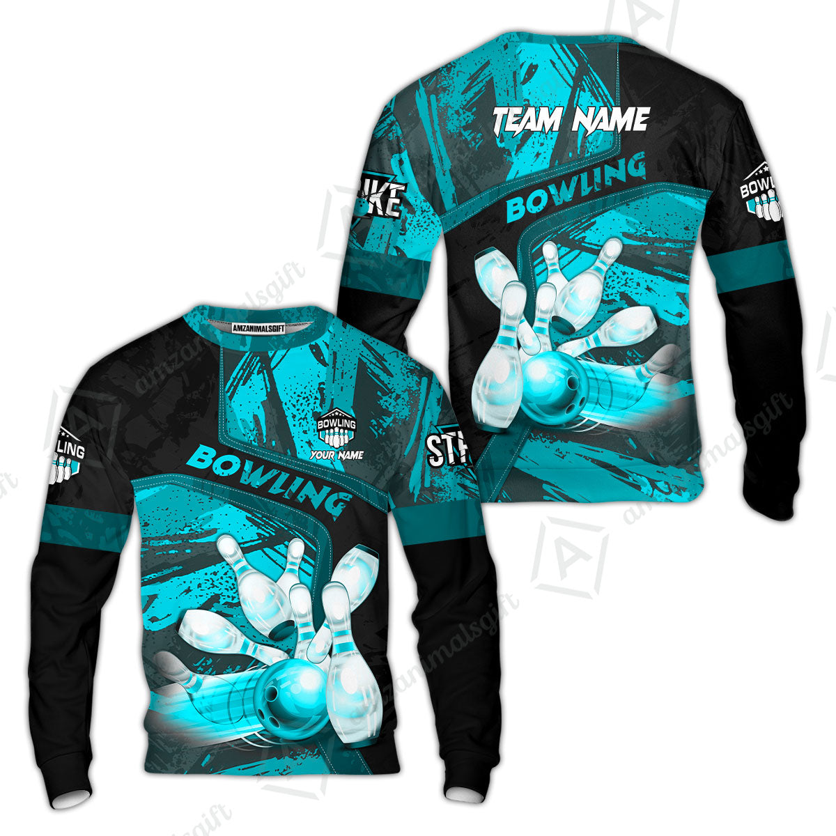 Custom Bowling Team Quater-Zip Polo Shirts, Bowling Uniforms Jerseys Brush Patterns, Multi Colors Personalized Name And Team Name